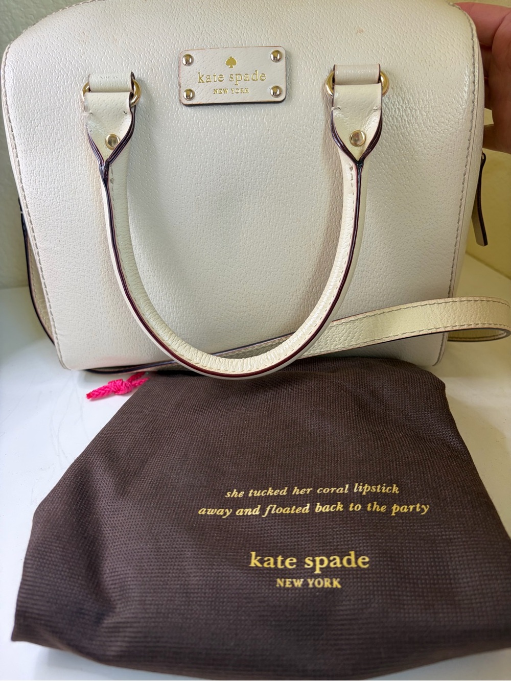 kate spade Cream Leather Satchel with Gold Hardware